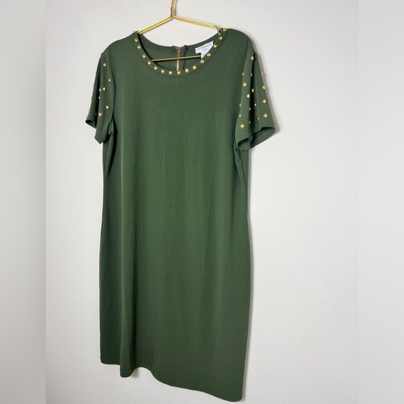 EUC CARMEN MARC VALVO Studded Green Dress Size Large - Picture 4 of 11